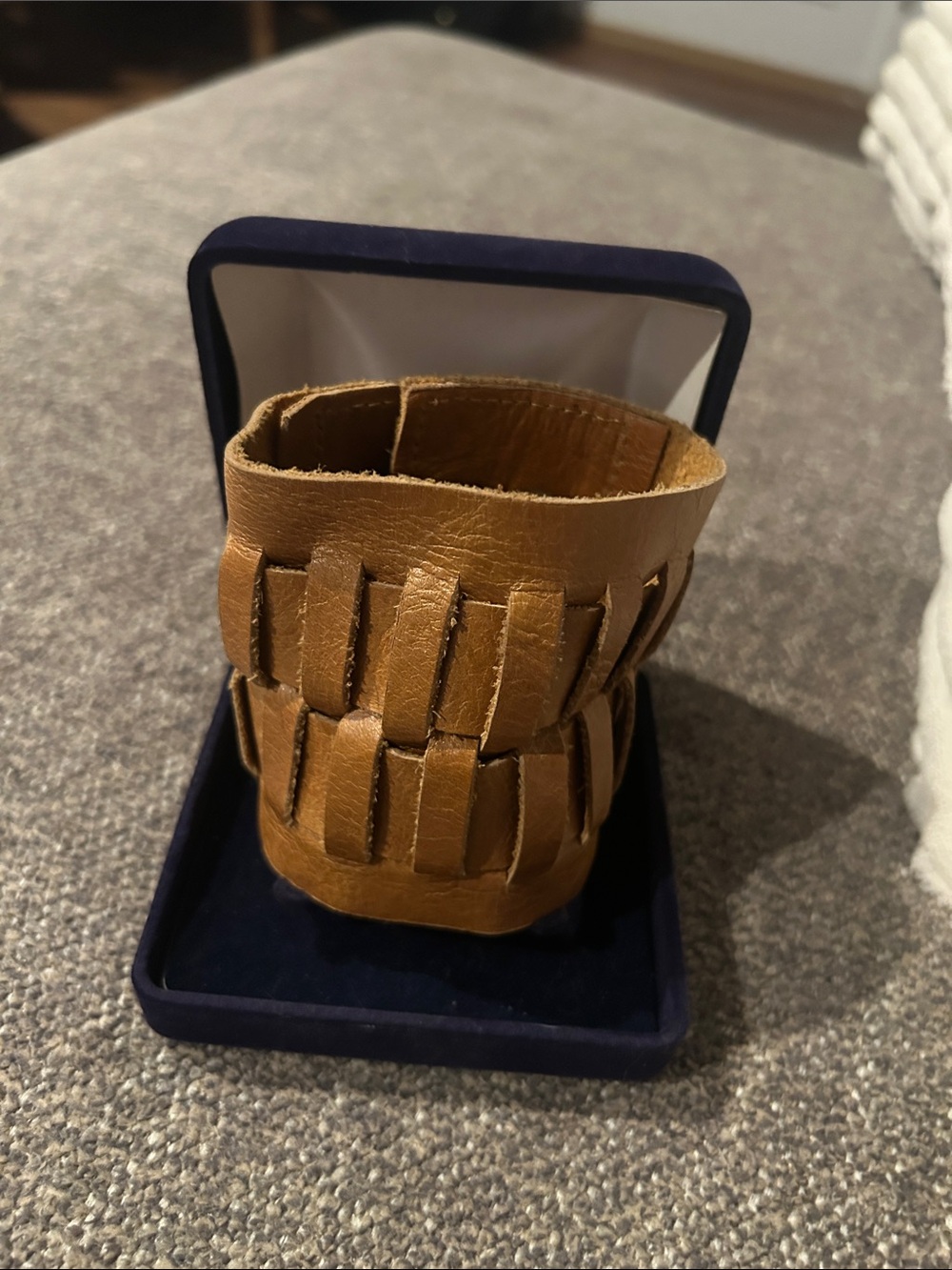 Men's Tan Woven Leather Cuff Bracelet